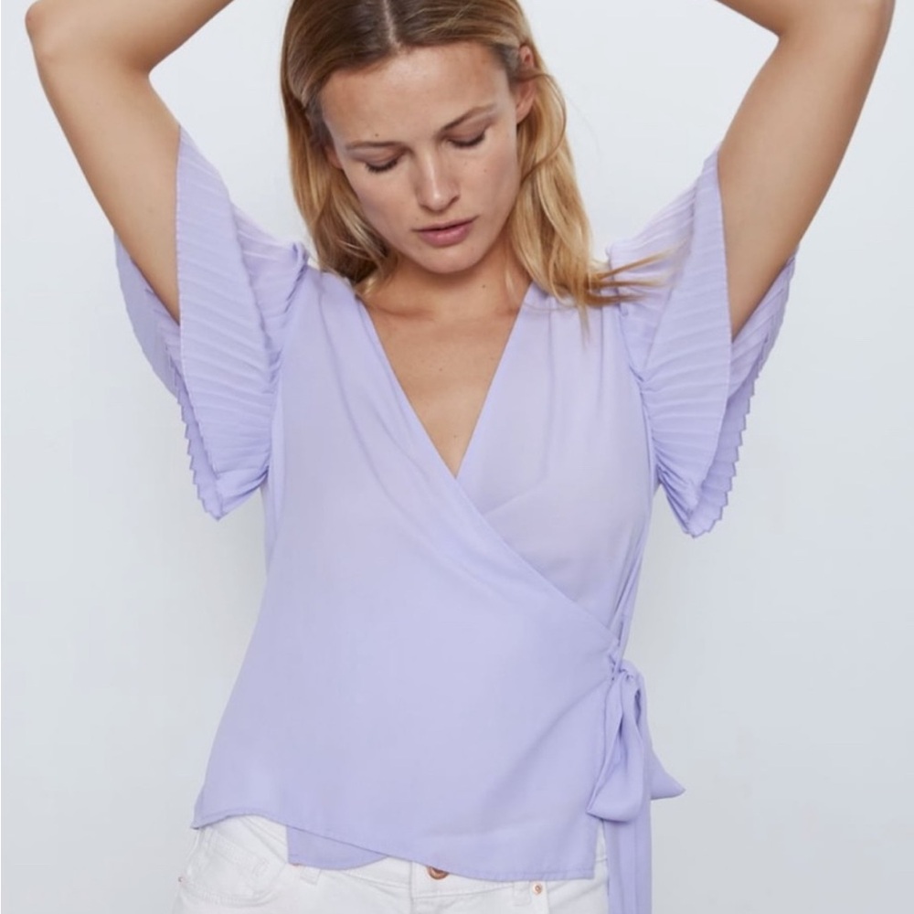 ZARA Lilac Wrap Blouse - Size L - NWT